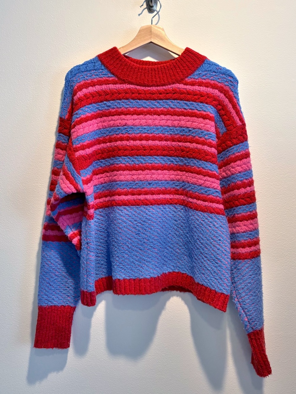 Allison New York || Striped Chunky Knit Sweater Red Pink Blue Small